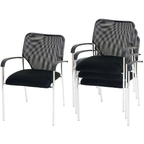 Lot de 4 chaises de conférence / visiteur Tulsa, empilable, tissu siège noir, dossier noir (1/2)