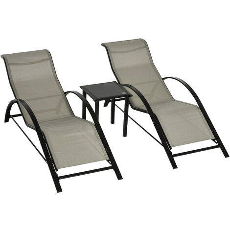 Lot de 2 bains de soleil avec table LARRY noir et grège (1/5)