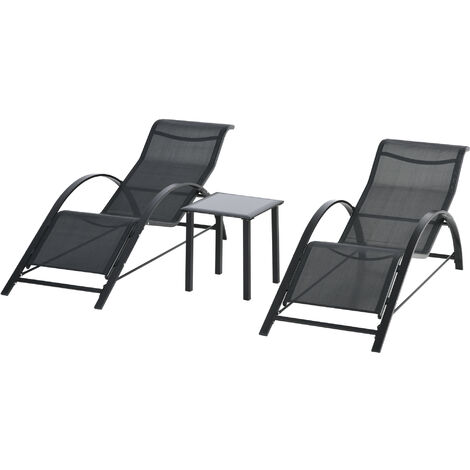 Lot de 2 bains de soleil avec table CAROLE noir (1/5)