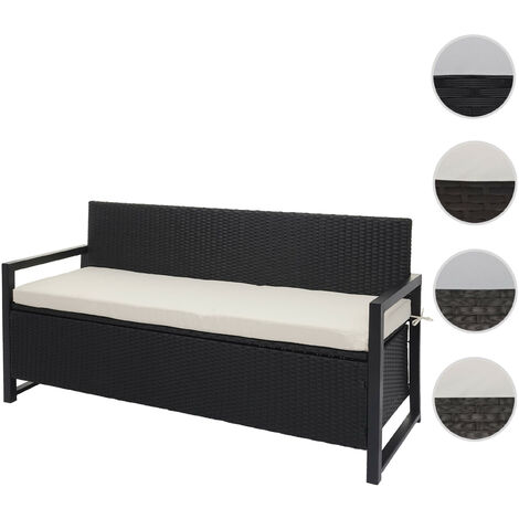 Banc 3 places en poly rotin HWC-F39, banc de jardin banc coffre - anthracite, coussin crème (1/5)