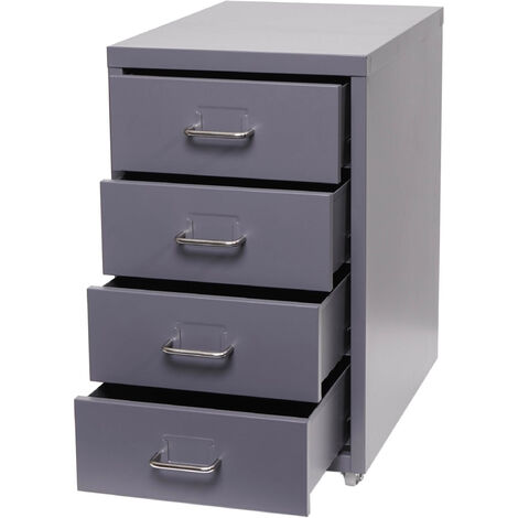 Caisson à roulettes Boston T851, armoire à tiroirs, en acier, 48x28x41cm, 4 tiroirs - gris foncé