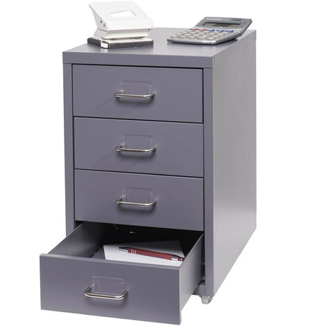 Caisson à roulettes Boston T851, armoire à tiroirs, en acier, 48x28x41cm, 4 tiroirs - gris foncé