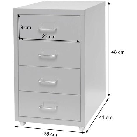 Caisson à roulettes Boston T851, armoire à tiroirs, en acier, 48x28x41cm, 4 tiroirs - gris foncé