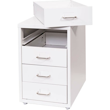 Caisson à roulettes Boston T851, armoire à tiroirs, en acier, 48x28x41cm, 4 tiroirs - blanc