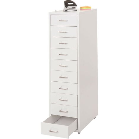 Caisson a roulettes Boston T851, armoire à tiroirs armoire en acier, 110x28x41cm 10 tiroirs - blanc