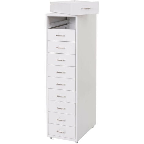 Caisson a roulettes Boston T851, armoire à tiroirs armoire en acier, 110x28x41cm 10 tiroirs - blanc