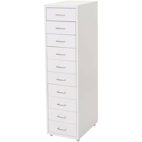 Caisson a roulettes Boston T851, armoire à tiroirs armoire en acier, 110x28x41cm 10 tiroirs - blanc
