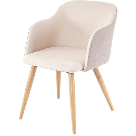 Chaise de salle à manger HWC-D71, chaise de cuisine, design rétro, accoudoirs tissu/textile - crème-beige (1/5)