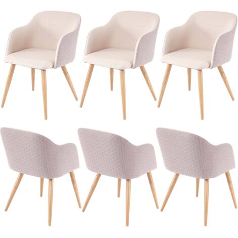 6x chaise de séjour/salle à manger HWC-D71, design rétro, accoudoirs, tissu - couleur crème-beige (1/5)