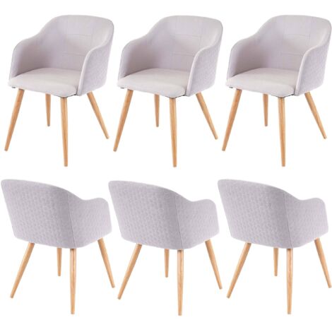 6x chaise de salle à manger HWC-D71, chaise de cuisine, design rétro, accoudoirs, tissu - gris clair/gris (1/5)