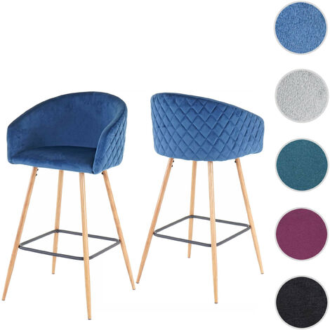 2x tabouret de bar HWC-D72, chaise bar/comptoir, avec dossier, tissu - turquoise (1/5)