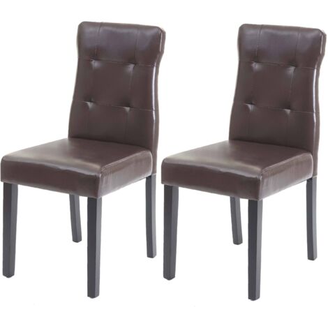 2x chaise de salle à manger HWC-E58, fauteuil - similicuir marron, pieds foncés (1/5)
