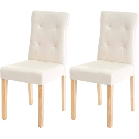 2x chaise de salle à manger HWC-E58, fauteuil - similicuir crème, pieds clairs (1/5)