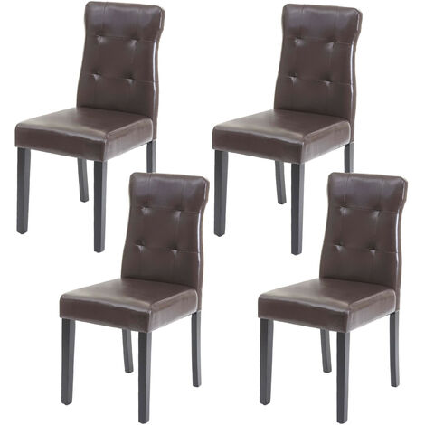 4x chaise de salle à manger HWC-E58, fauteuil - similicuir marron, pieds foncés (1/5)