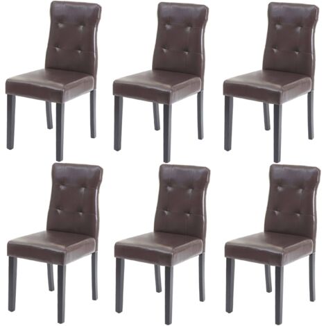 6x chaise de salle à manger HWC-E58, fauteuil - similicuir marron, pieds foncés (1/5)