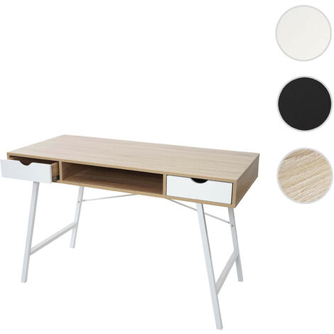 Bureau HWC-E92, table d'ordinateur, structure 3D 120x60cm brun naturel, blanc (1/5)