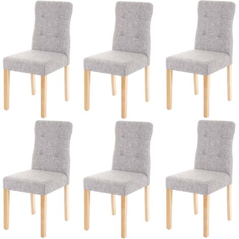 6x chaise de salle à manger HWC-E58, fauteuil - tissu gris, pieds clairs (1/5)