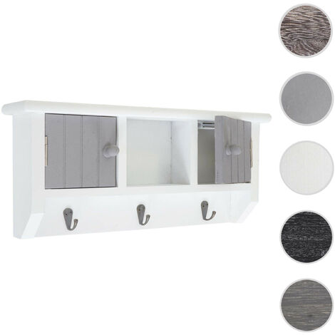 Armoire à clés HWC-A48, armoire à clés avec portes et crochets, bois massif - gris (1/5)