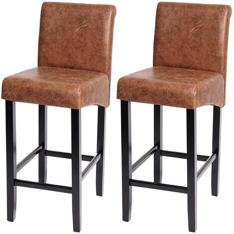 Lot de 2 tabourets de bar HWC-C33, similicuir - aspect daim marron, pieds foncés (1/5)