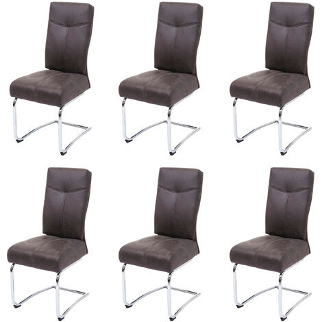 6x chaise de salle à manger HWC-G56, chaise de cuisine cantilever, textile aspect daim - gris (1/2)
