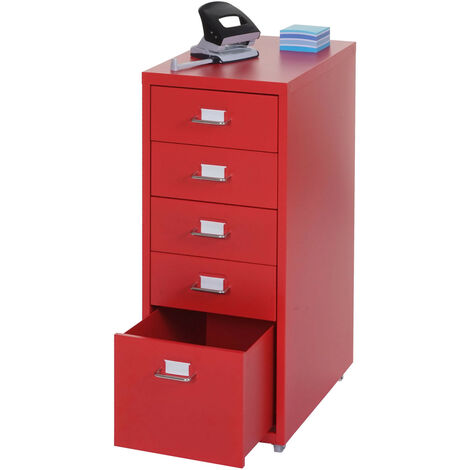 Caisson à roulettes Boston T851, placard à tiroirs en acier, 69x28x44cm 5 tiroirs - rouge