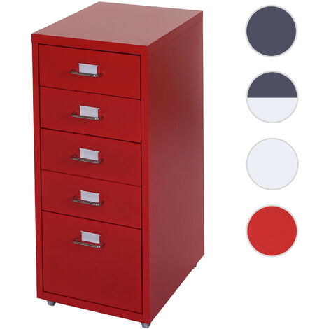 Caisson à roulettes Boston T851, placard à tiroirs en acier, 69x28x44cm 5 tiroirs - rouge