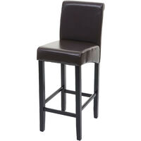Tabouret de bar HWC-C33, tabouret de comptoir, bois - brun, pieds foncés, cuir