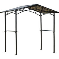 Pavillon de jardin abri barbecue noir – Structure en aluminium et métal – Toit en polycarbonate anti-UV – 2 étagères latérales pratiques – MH