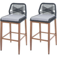 Set de 2 tabourets de bar Rope HWC-O21, coussins d'assise Outdoor corde tressée métal aspe