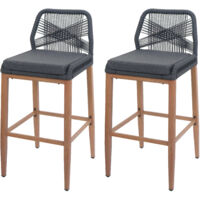 Set de 2 tabourets de bar Rope HWC-O21, coussins d'assise Outdoor corde tressée métal aspe