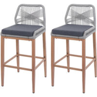 Set de 2 tabourets de bar Rope HWC-O21, coussins d'assise Outdoor corde tressée métal aspe