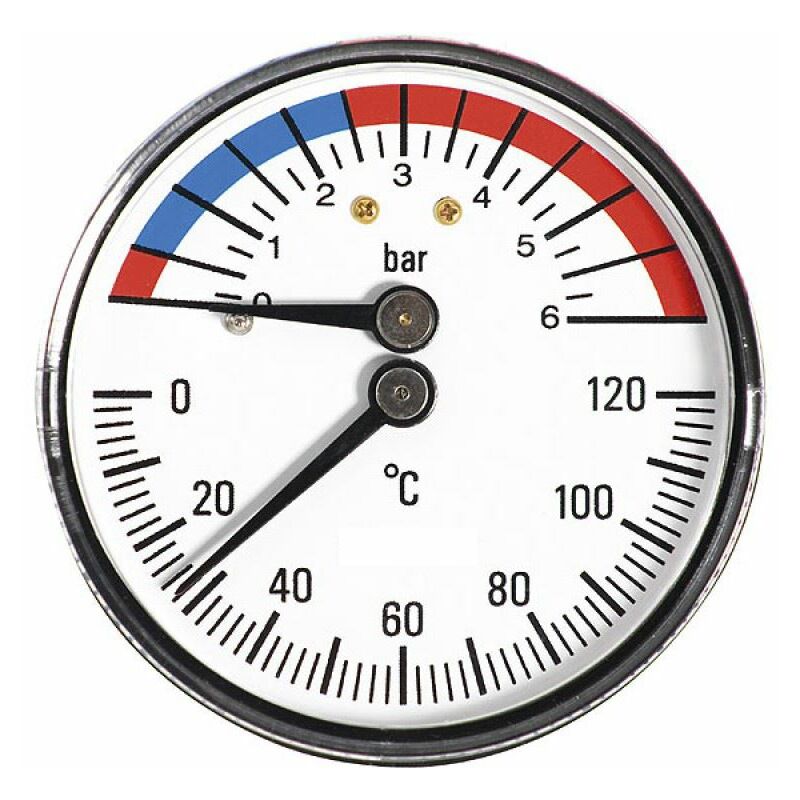 63mm 0-6bar 0-120C Thermodruckmanometer 1/2 Manometer mit rückseitigem  Eingang