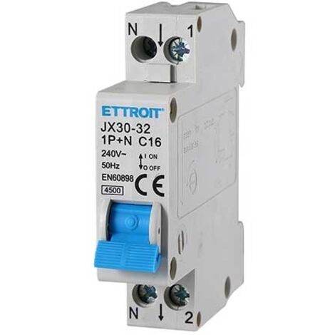 Interruttore magnetotermico 1P+N 16A 4.5Ka 220V 1 Modulo DIN Ettroit JX151640