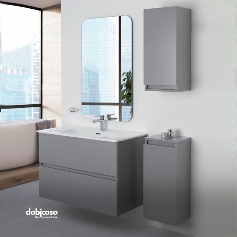 Colonna Bagno Sospesa H.115 con Ripiani Interni finitura Grigio Pastello