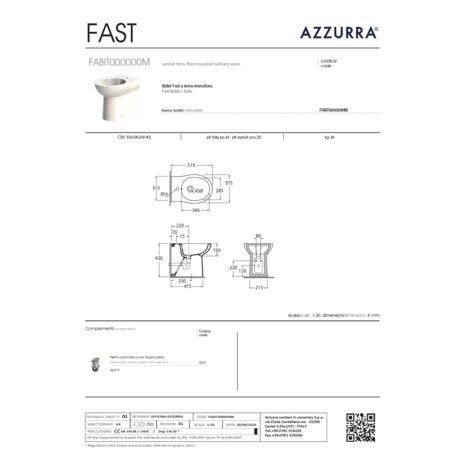 Bidet a Terra Azzurra Ceramica "Fast" Bianco Lucido