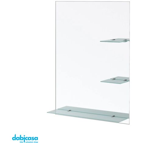 Specchio semplice da bagno rettangolare a parete 80x60 cm con mensole in  vetro