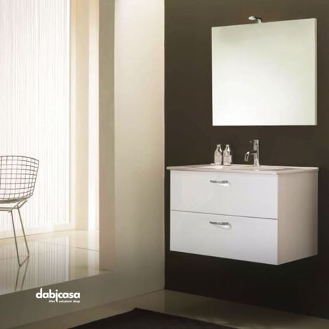 Mobile bagno bianco lucido curvo onda sospeso 105 cm con colonna 170 tre  ante specchio applique LED e cassettoni soft close (versione destra), Arcshop