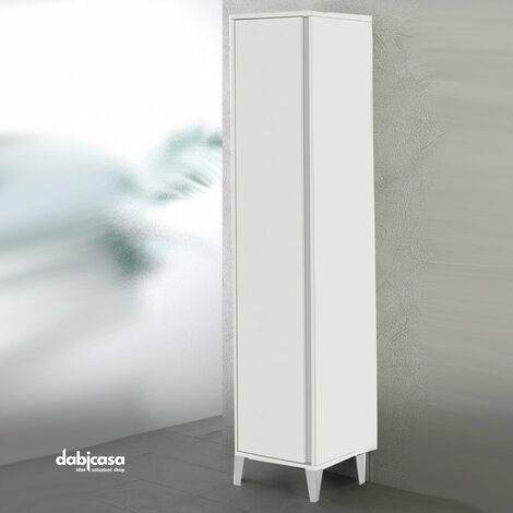 Dmora Armadio Multiuso Con 1 100% Made In Italy. E 4 Regolabile Scaffali.  100% Made In Italy. Mobile A Colonna Per Bagno. 45x45x195 Centimetro.  Cemento E Bianco Colore Bianco