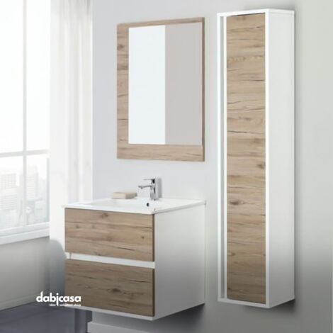 Dmora Mobile sottolavabo Lakewood, Mobiletto per bagno, Armadio a 2 ante e  due cassetti con specchio, lavabo non incluso, cm 80x45h80, Bianco lucido,  con imballo rinforzato