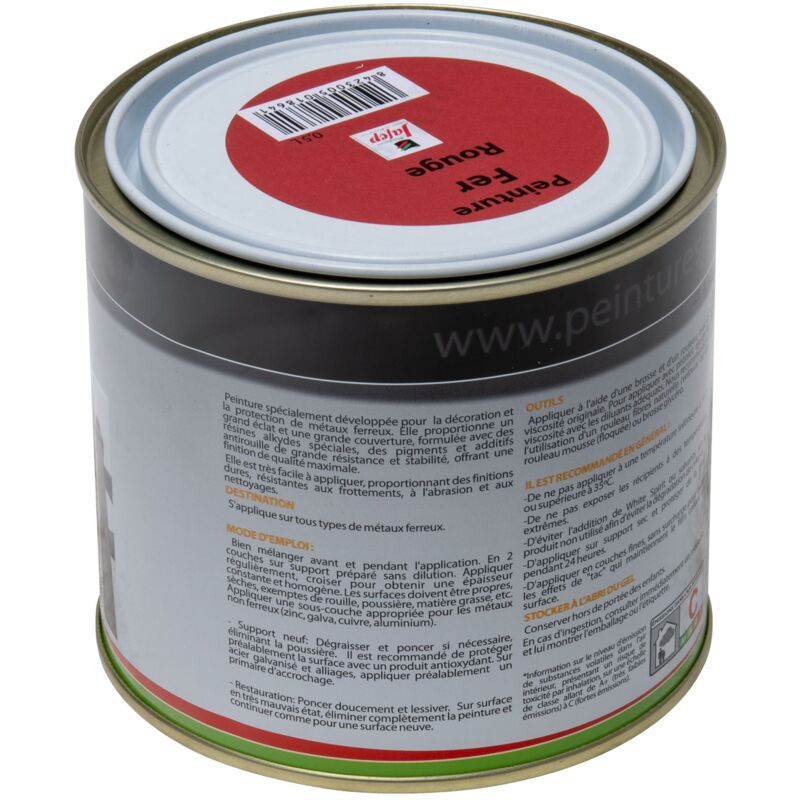 PEINTURE ANTIROUILLE 8 ANS ROUGE VIF BRILLANT 0.5L FER METAL METAUX FERREUX