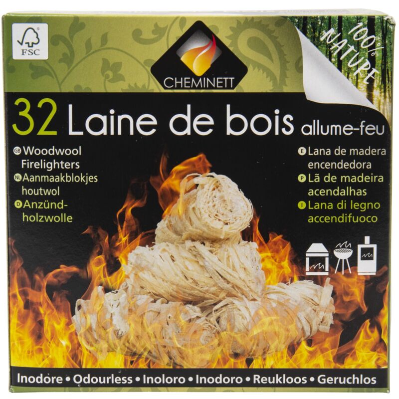 Boîte de 32 allume feu 100% naturel laine de bois - L'Hôme de la