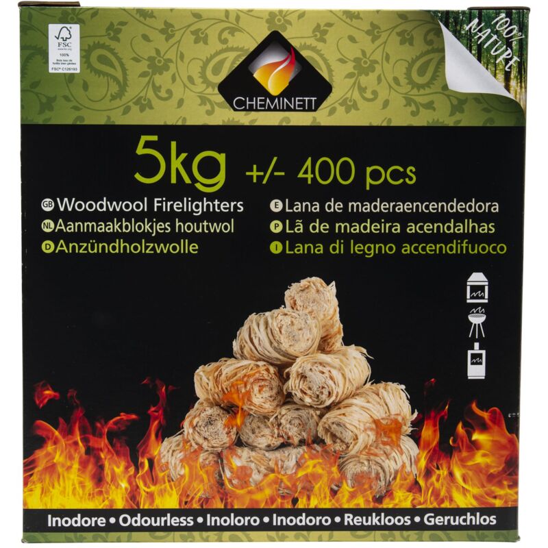 Sac d'allume-feux 100% naturel en laine de bois 12,5kg (950 pce