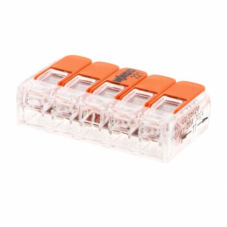 Pack de 5 bornes de connexion rapide à levier WAGO 5 entrées fil souple et rigide - S221
