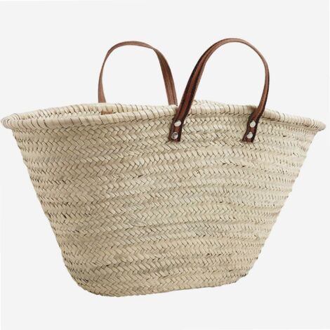 Corderies Tournonaises – Cabas naturel en jute 50cm – Anses en cuir confortables – Sac de transport pour courses et pique-niques – Résistant et écologique