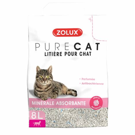 Litière minérale absorbante parfumée 8L – Absorption 85% – Grains colorés libèrent parfum floral – Antibactérienne et peu poussiéreuse – Zolux