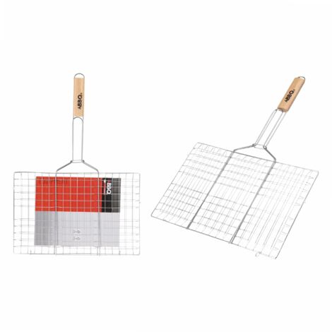 Grille barbecue en métal chromé avec manche en bois - BBQ