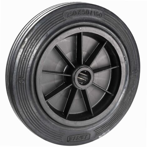 Roue de manutention pleine 250 x 50 mm – Charge 205 kg – Corps polypropylène – Bandage caoutchouc semi-élastique – Tente