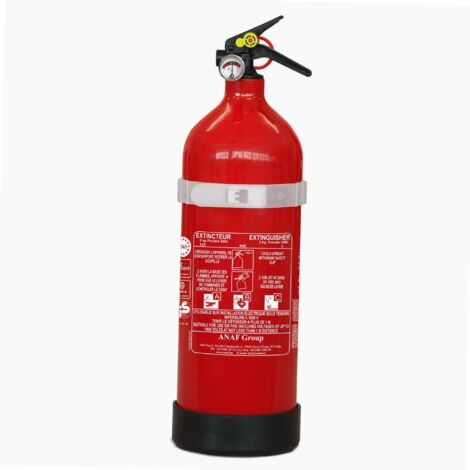 Extincteur à poudre ABC 2kg – Efficace contre feux solides, liquides et gaz – Construction en aluminium – Support inclus pour installation – Anaf