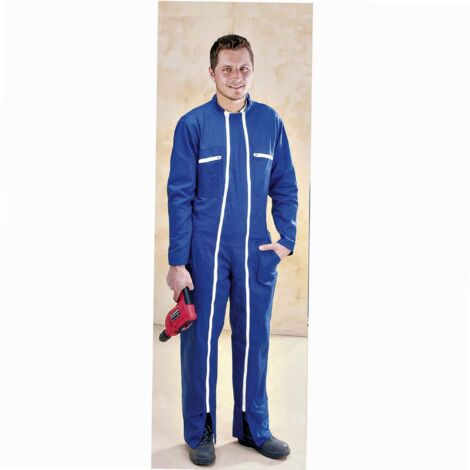 Combinaison de travail homme bleu royal L – Tissu sergé 65% polyester 35% coton – 2 zips haute résistance – Poches pratiques pour outils