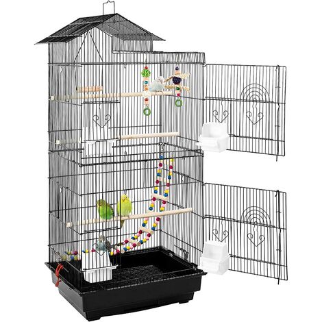 FIXKIT cage à oiseaux, cage à perruche en métal pour volière d'oiseaux avec jouets pour oiseaux et escalier pour oiseaux, 46 x 35,5 x 99,5 cm Volière Vogelbauer pour canaris, cockatiels, perroquets, pigeons, pinsons